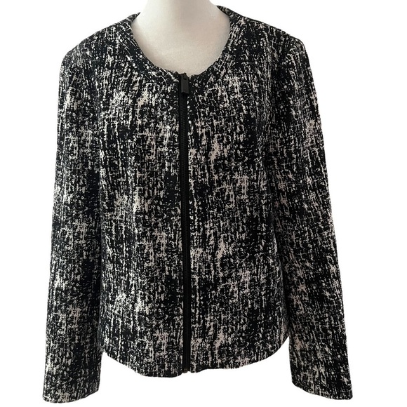 VINCE CAMUTO Black & White Tweed Zip Blazer - Picture 1 of 5